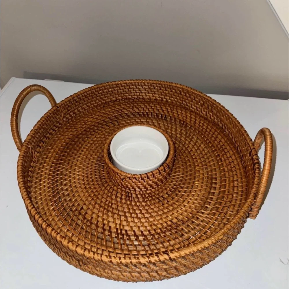 Williams Sonoma Round Woven Serving Tray with Handles